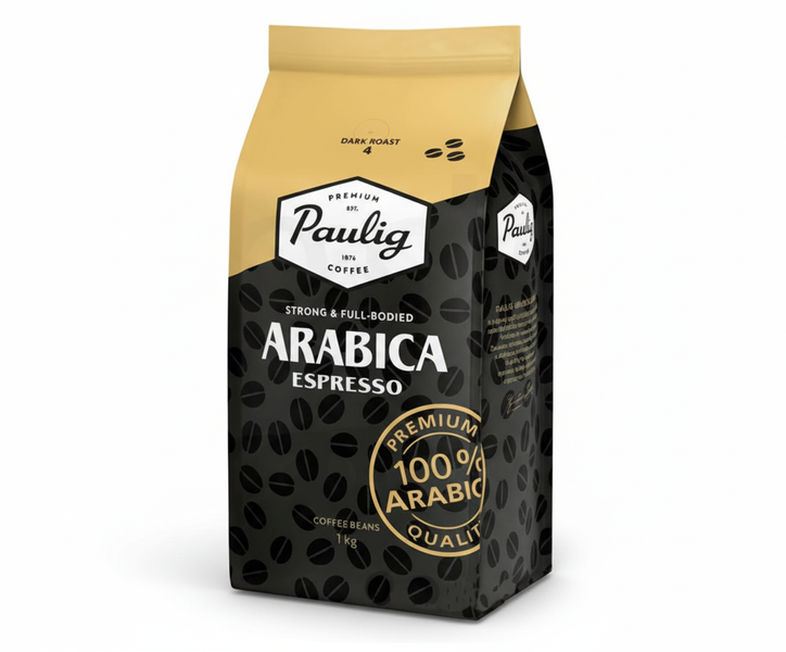 Упаковка 1 кг кофе Paulig Premium, 100% Arabica Espresso. Крепкий и насыщенный бленд для эспрессо-машин. Темная обжарка.