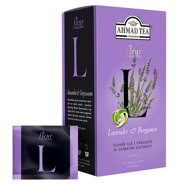 Чай чёрный пакетированный Ahmad Tea Fleur Lavender & Bergamot с лавандой и бергамотом 20 х 2 г